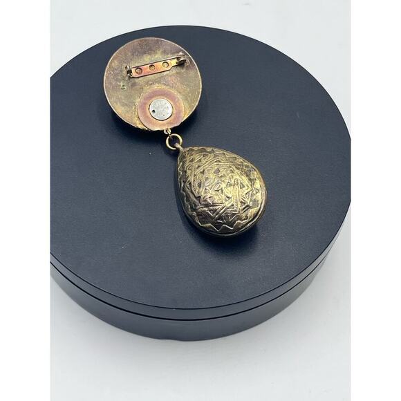 CHARLIE LAURE PARIS Vintage 4” Brass Articulated‎ Dangle Repousse Orange Brooch - Picture 8 of 15